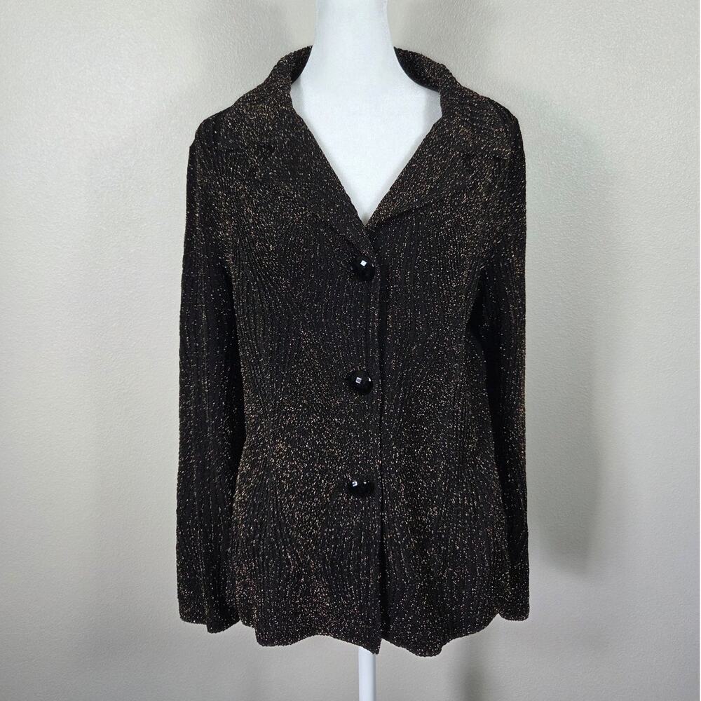 Laura Ashley Woman's Glamorous Black & Gold Glitter Blazer Size Small